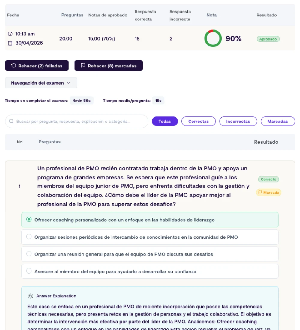 preguntas marcadas simulador pmo