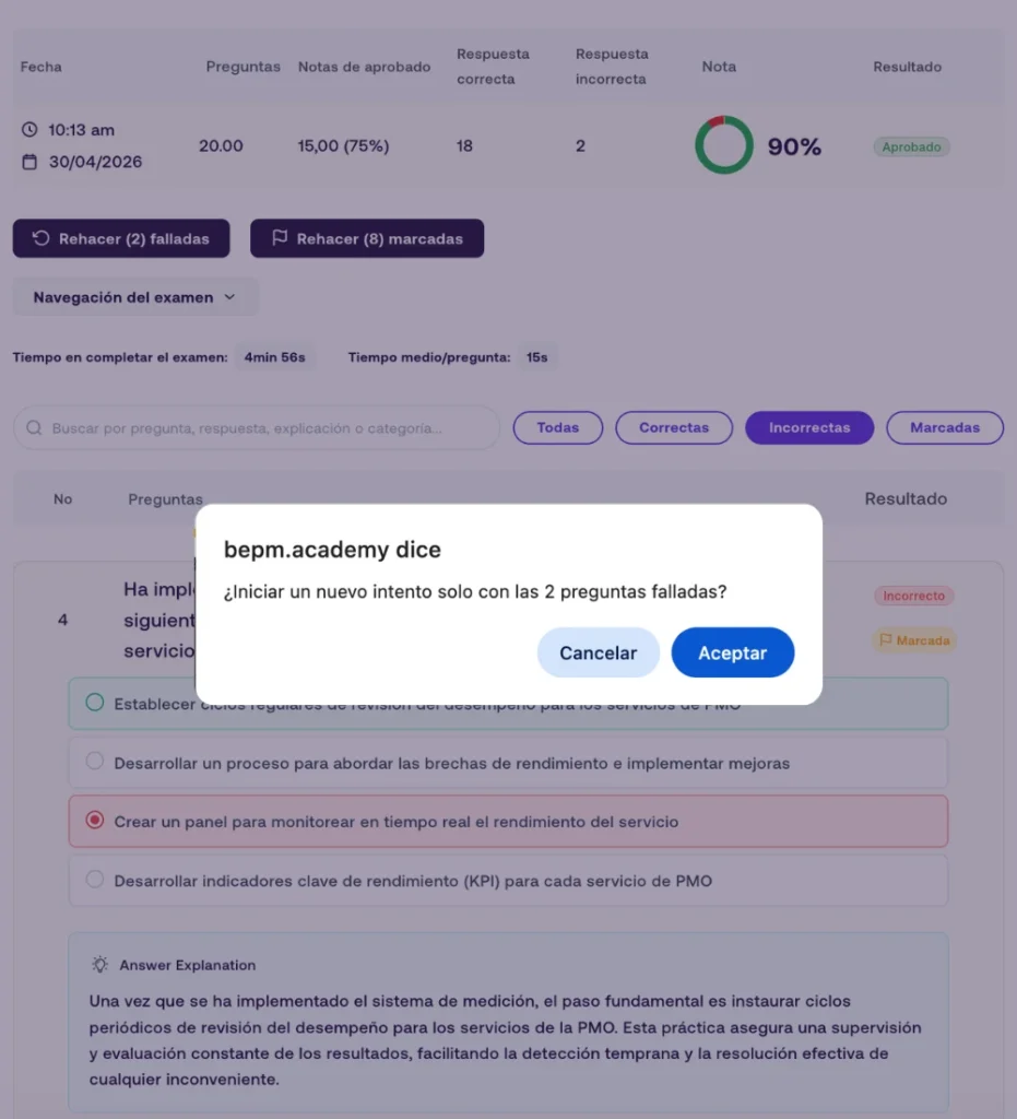 rehacer falladas simulador pmo
