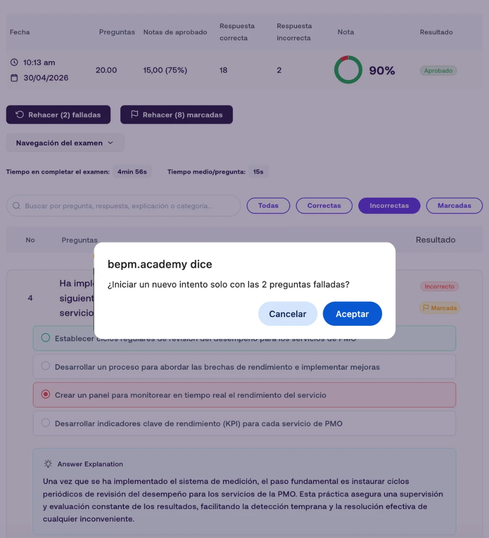 rehacer falladas simulador pmo